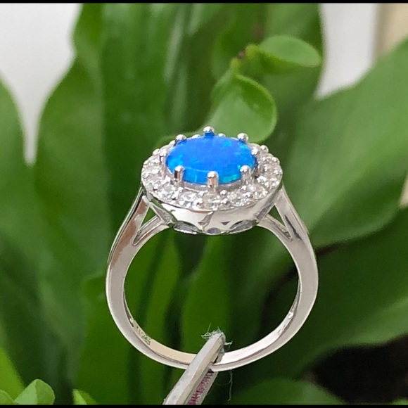 Light Blue Fire Opal Silver Ring October Stone - Picture 7 of 7